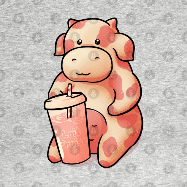 Strawberry Cow Having some Strawberry Milk by anycolordesigns